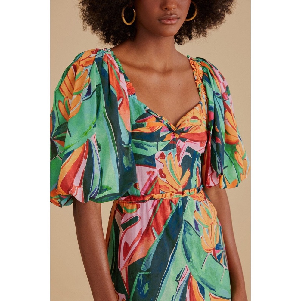 FARM Rio Banana Foliage Puff-Sleeve Midi Dress - Picture 9 of 11